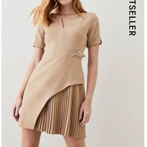 Karen Millen Camel Tailored Military Pleat Short Sleeve Mini Dress